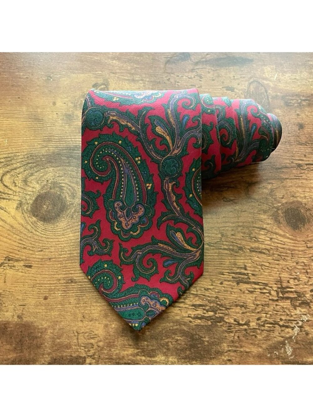 Vintage Polo Ralph Lauren Mens Tie Burgundy Red Green Paisley Silk Necktie Italy